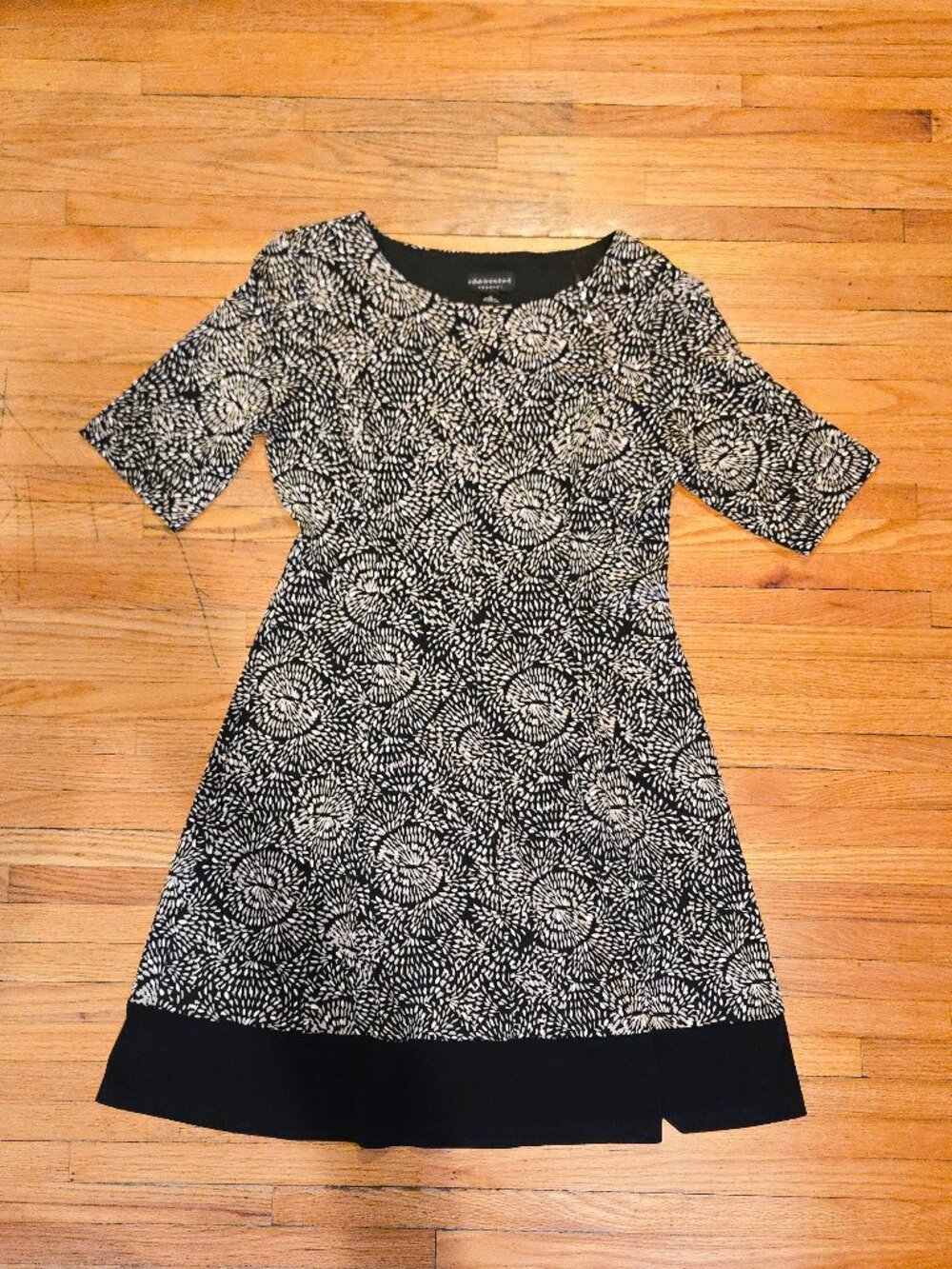 🖤 Connected Apparel Black & Taupe Floral Fireworks A-Line Dress (Size 12)